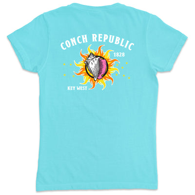 Women's Key West Conch Republic High Quality Ringspun T-Shirts Aqua Blue