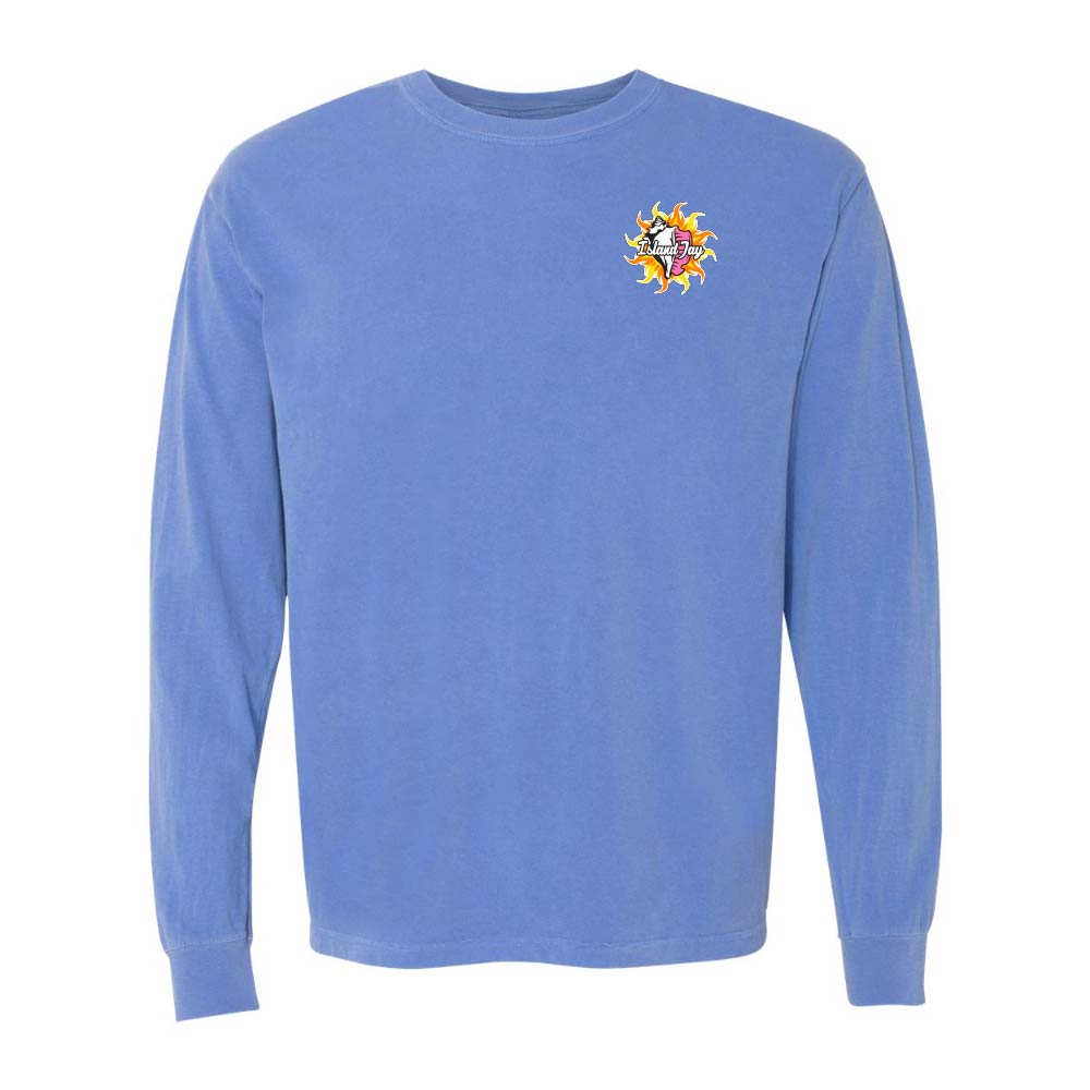 Blue long-sleeve shirt with a Key West Conch Republic Flag graphic.
