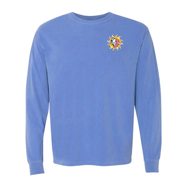 Blue long-sleeve shirt with a Key West Conch Republic Flag graphic.