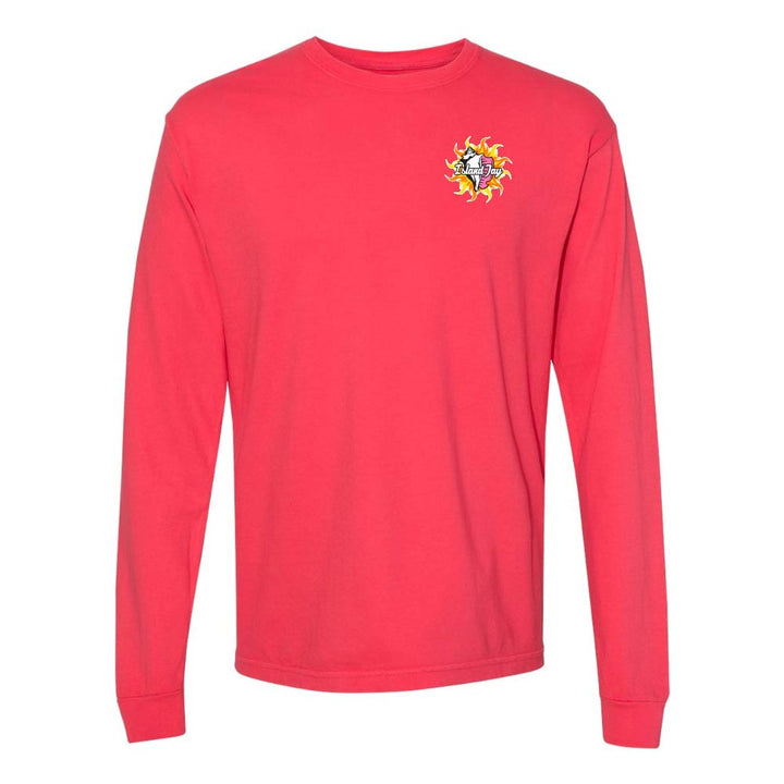 Red long-sleeve shirt with a Key West Conch Republic Flag graphic.