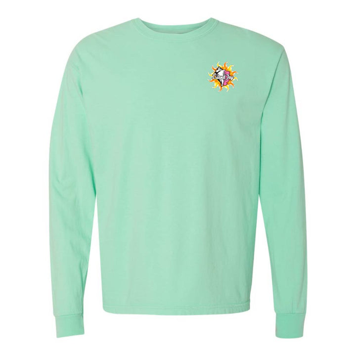 Mint green long-sleeve shirt with a Key West Conch Republic Flag graphic.