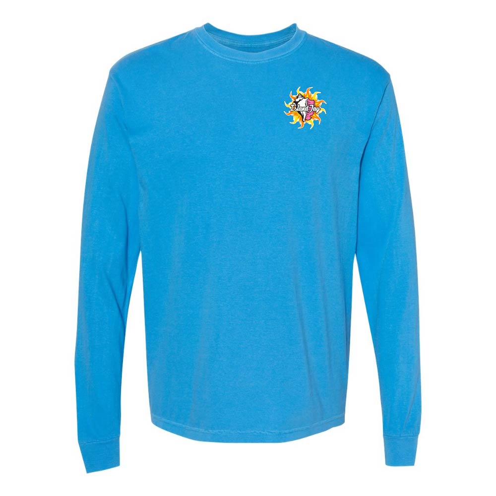 Blue long-sleeve shirt with a Key West Conch Republic Flag graphic.