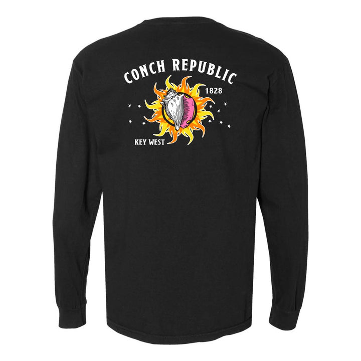 Black long-sleeve shirt with a Key West Conch Republic Flag graphic.