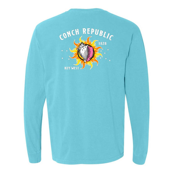 Light blue long-sleeve shirt with a Key West Conch Republic Flag graphic.