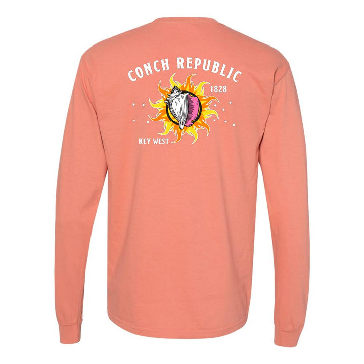Light orange long-sleeve shirt with a Key West Conch Republic Flag graphic.