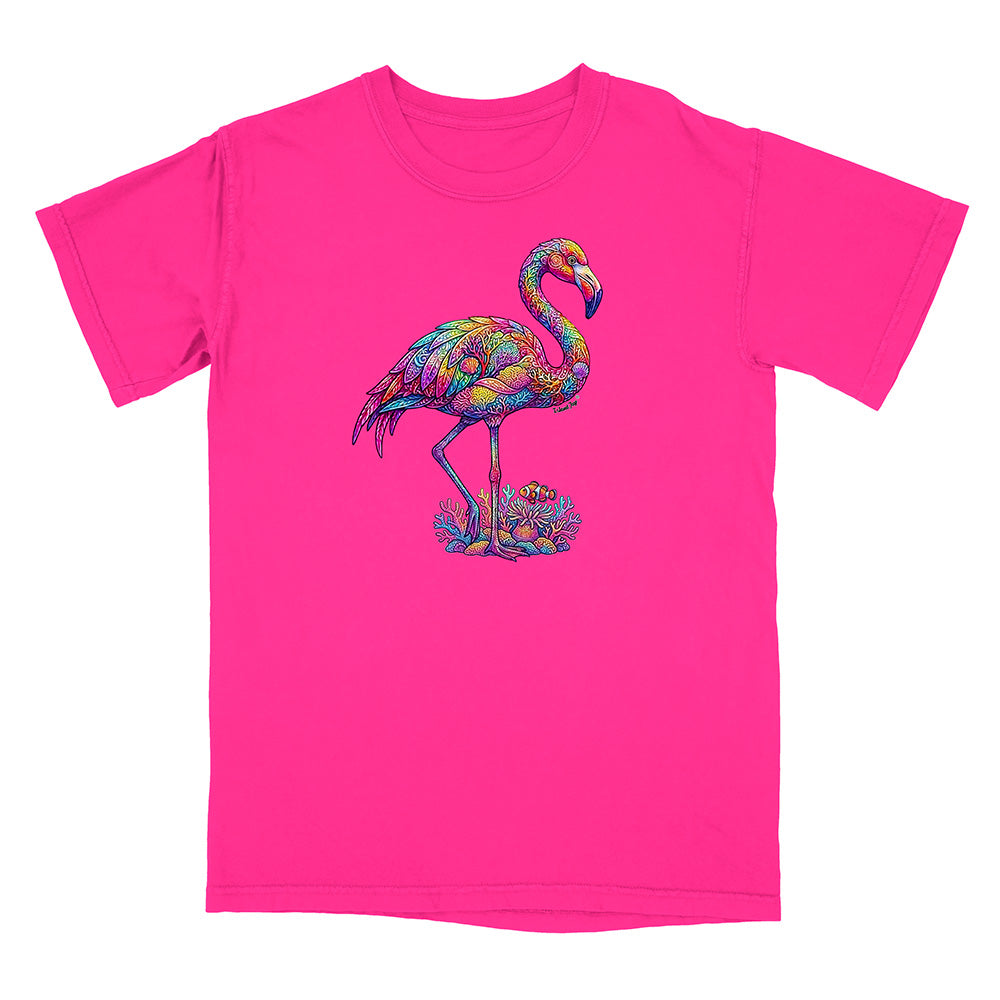 Coral Flamingo Mosaic T-Shirt by Island Jay & Grab an authentic