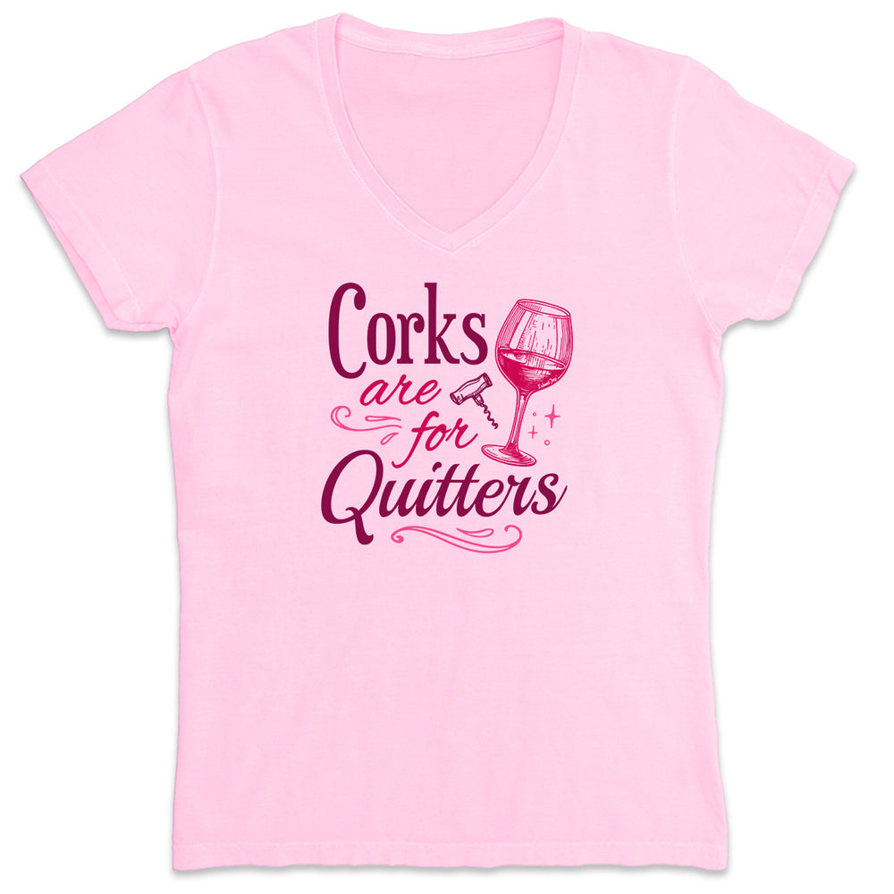 Women's Corks Are For Quitters 2.0 V-Neck T-Shirt Light Pink