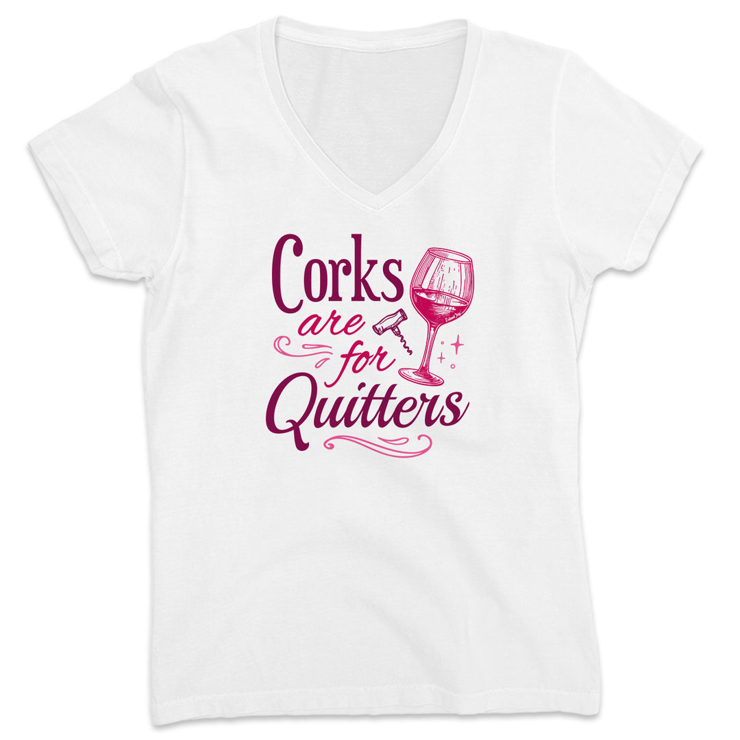 Women's Corks Are For Quitters 2.0 V-Neck T-Shirt White