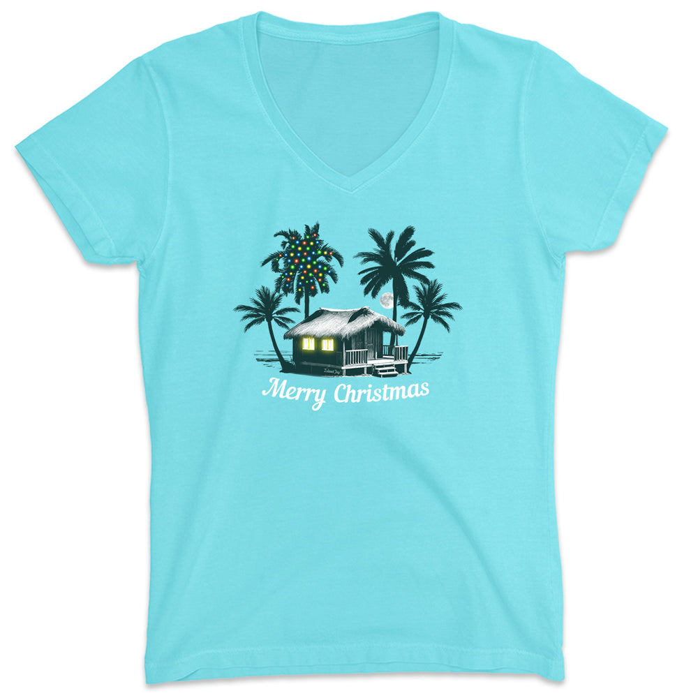 Women's Deck the Palms: All Is Calm V-Neck T-Shirts.