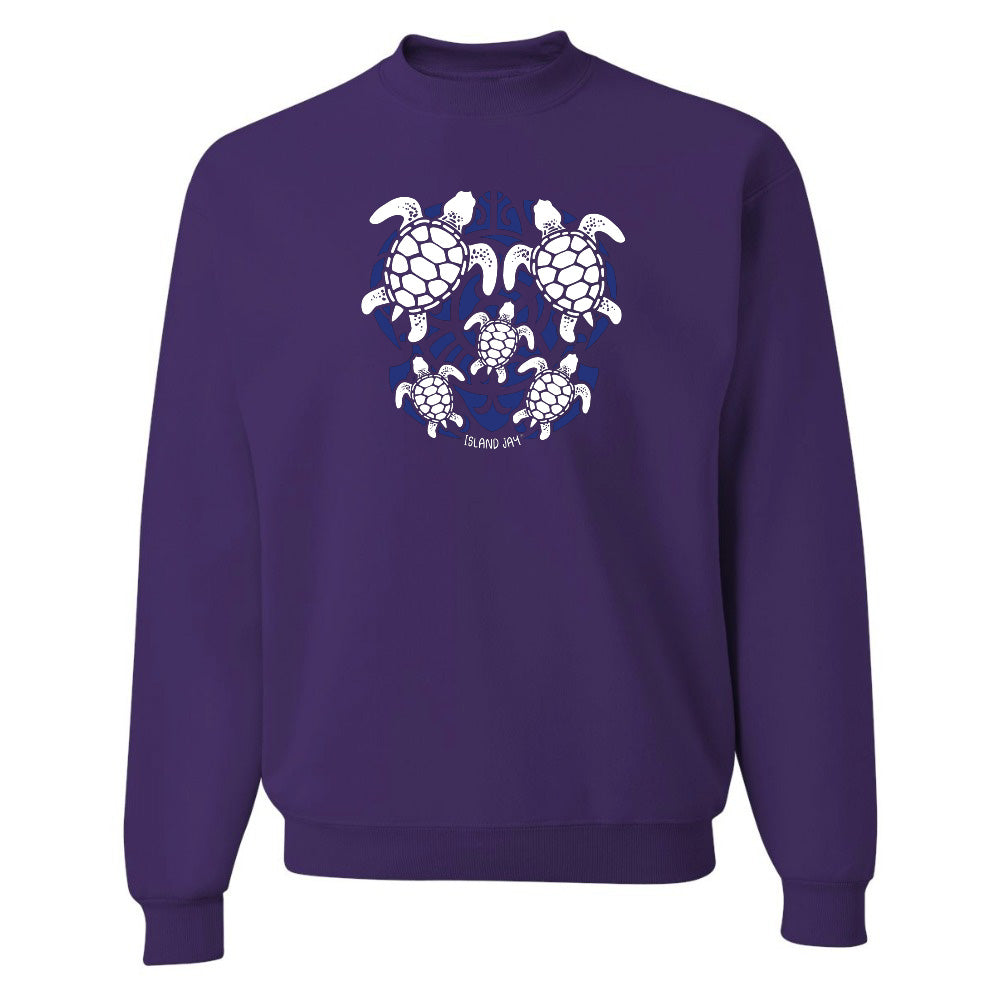 Purple hoodie with a blue and white turtle graphic on a white background