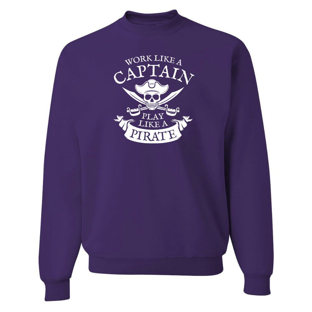 Purple sweatshirt with white graphic and text on a white background