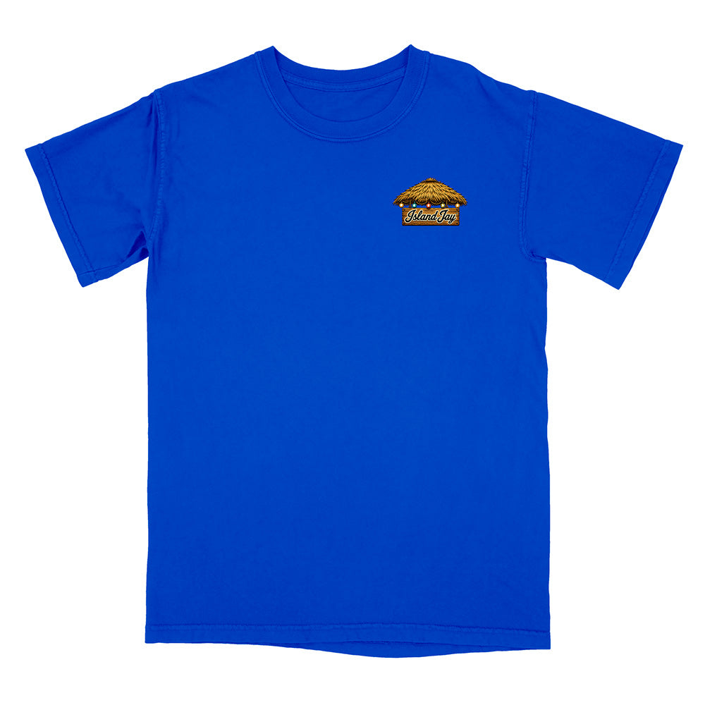 A royal blue short-sleeve crewneck t-shirt with a small graphic on the left chest depicting a golden hot air balloon with the text 'WINDSOR' underneath, shown against a plain white background.