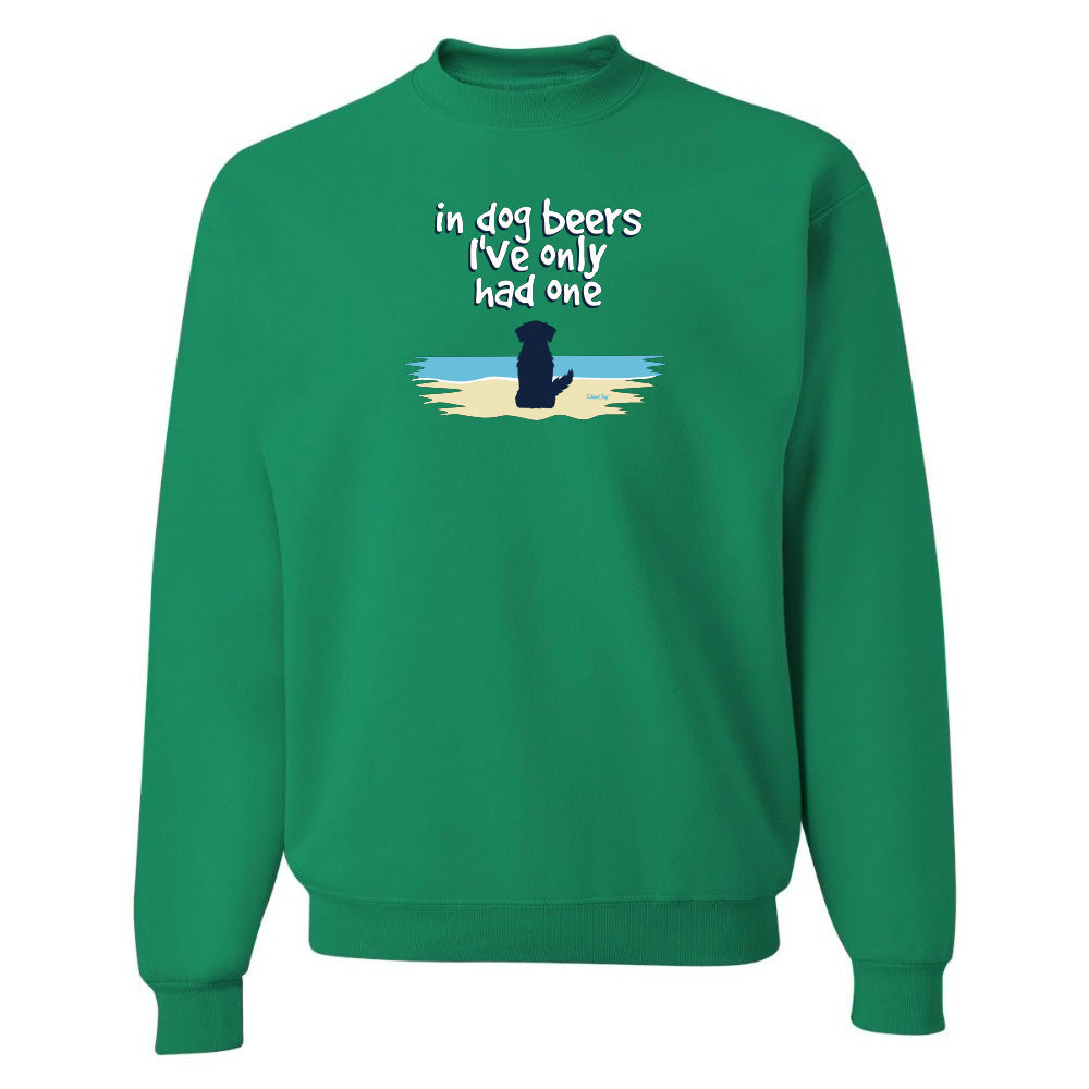 Green sweatshirt with a graphic of a dog and text on a white background