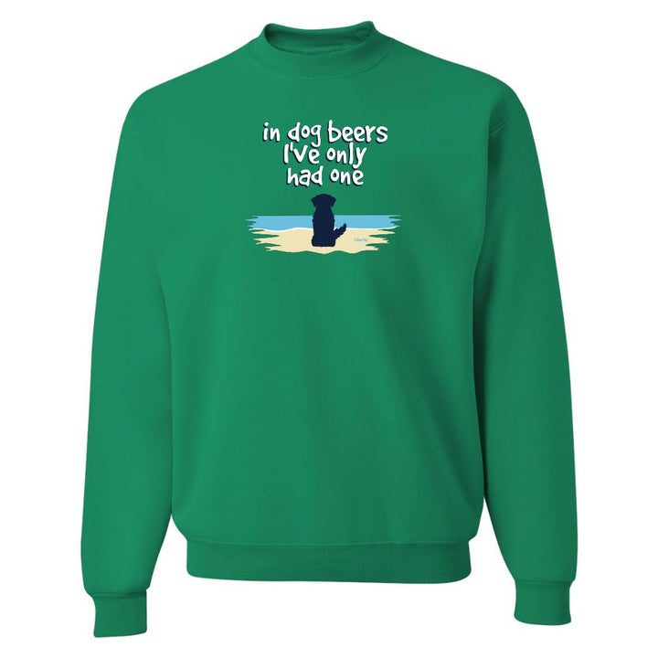Green sweatshirt with a graphic of a dog and text on a white background