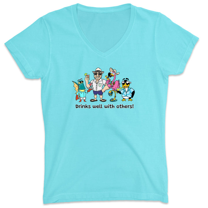 Women's Drinks Well With Others 2.0 V-Neck T-Shirt Aqua