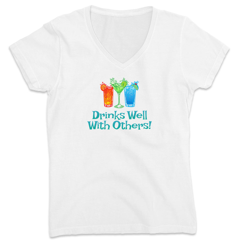 Women's Drinks Well With Others V-Neck Ocean White