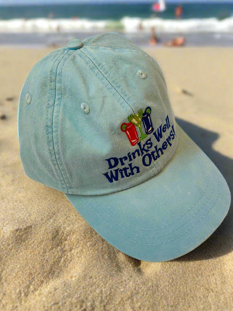 Drinks well with others, baby blue hat