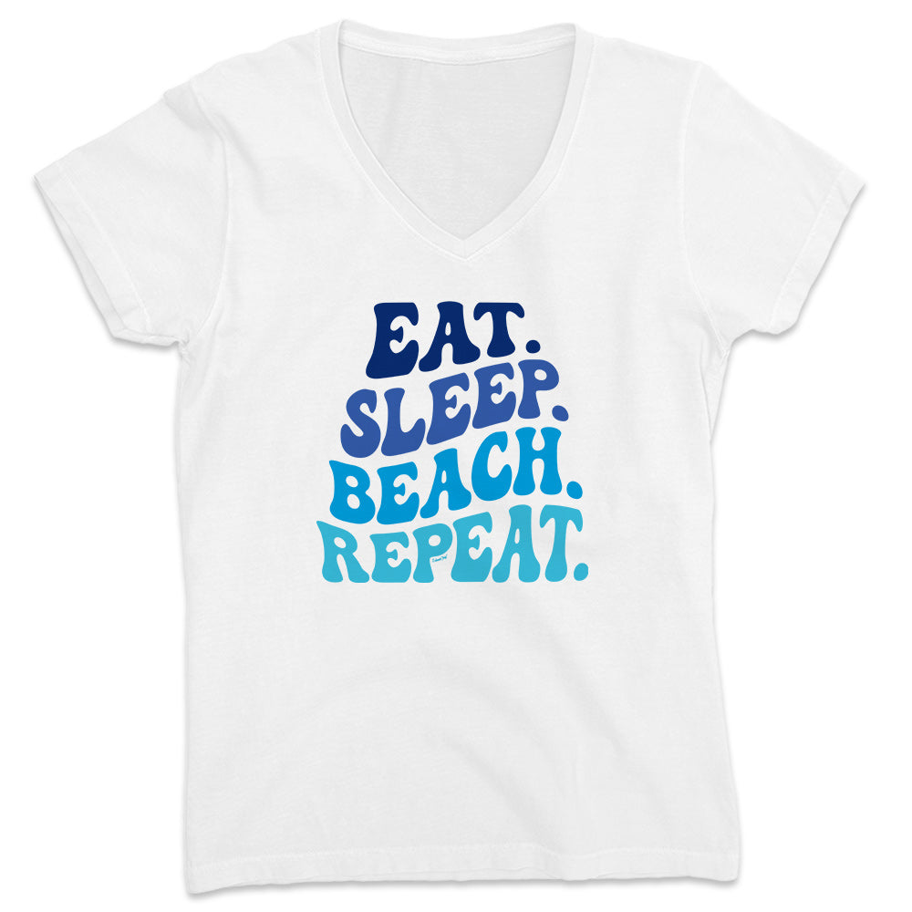 Women's Eat. Sleep. Beach. Repeat V-Neck T-Shirt Ocean White