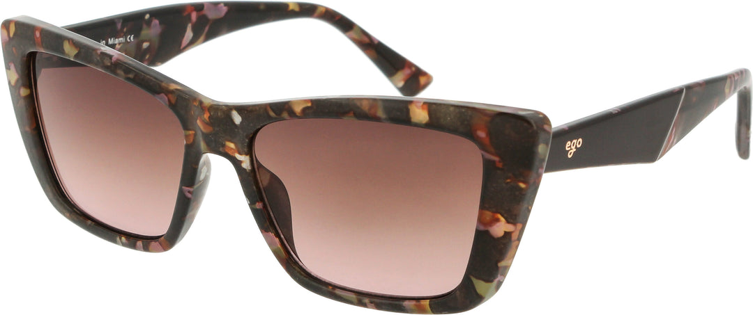 Tortoiseshell cat-eye sunglasses with brown gradient lenses on a white background