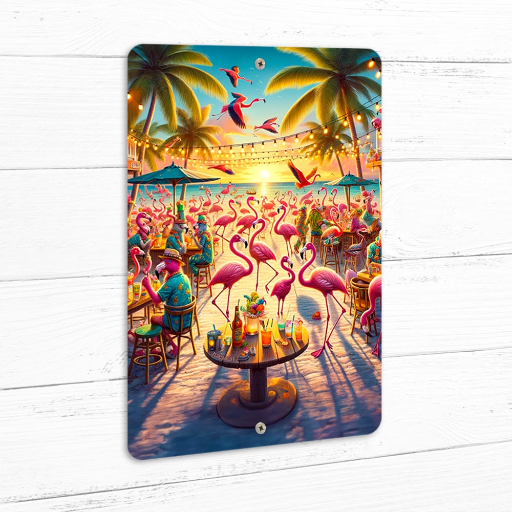 Key West Flamingo Party 8" x 12" Beach Sign. These flamingos are having a big party on the shores of Key West. Drinking lots of concoctions and enjoying their time with friends.