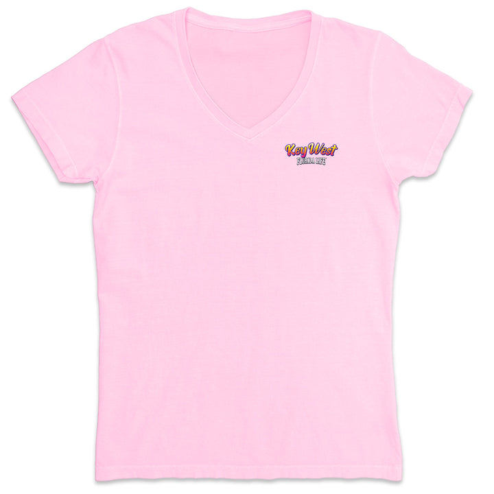 Women's Key West Flamingo Party V-Neck T-Shirt Light PInk