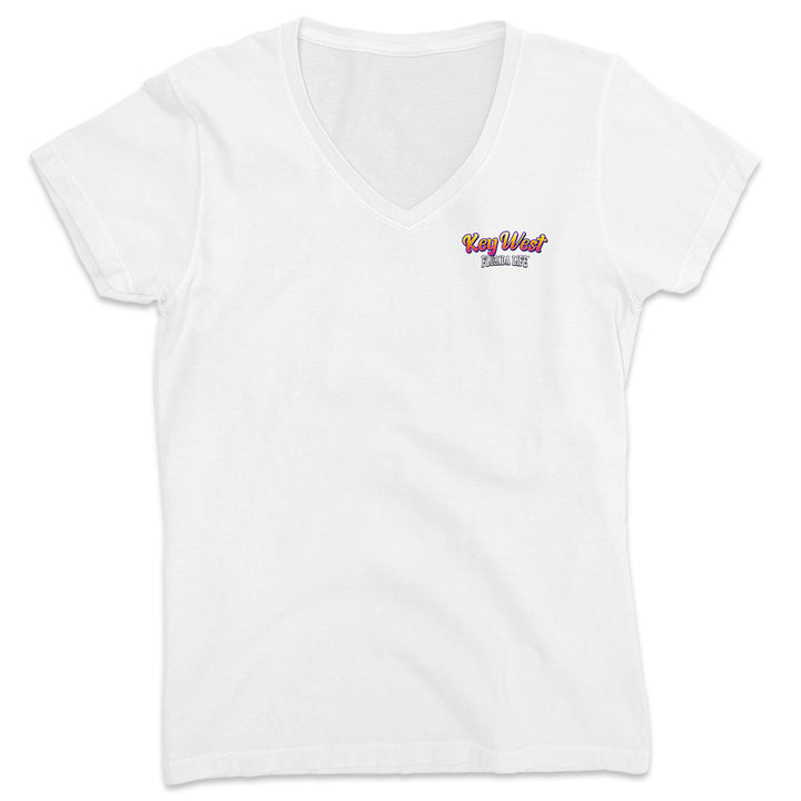Women's Key West Flamingo Party V-Neck T-Shirt White