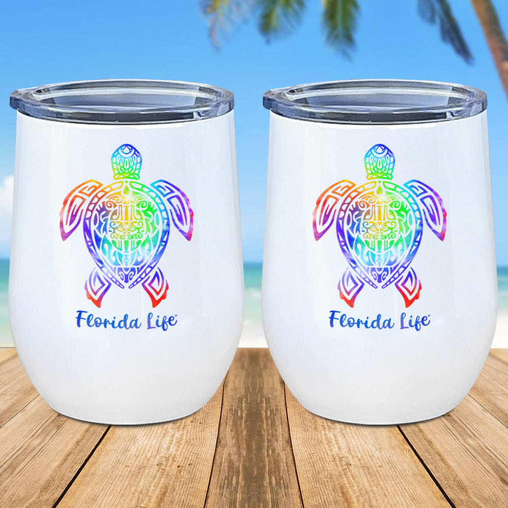 Florida Life Tribal Turtle 12oz Tumbler. Insulated to help keep your drinks colder. Available as a 2 pack option