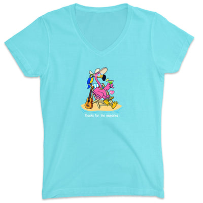 Women's Felicia The Flamingo Memories V-Neck T-Shirt Blue