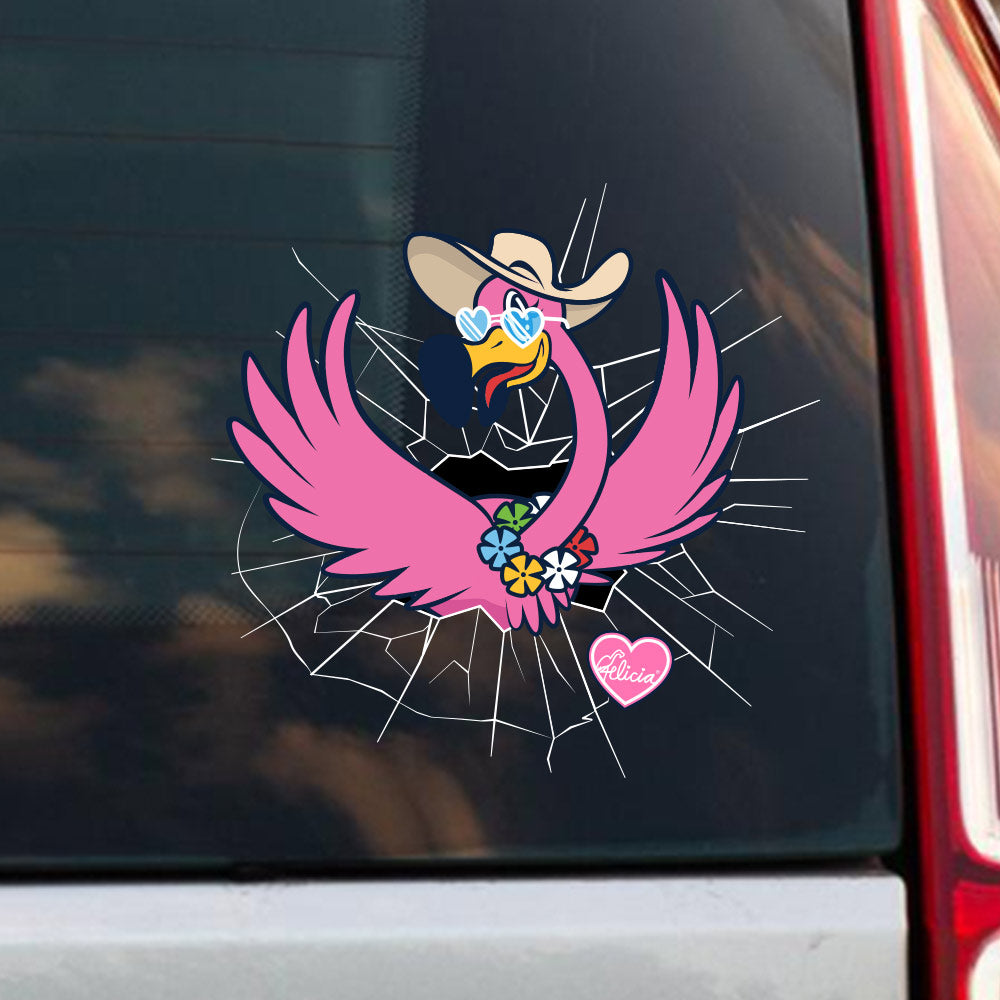 Felicia The Flamingo Pop Out Sticker. It looks like felicia the flamingo is crashing through the glass to say HI to you!