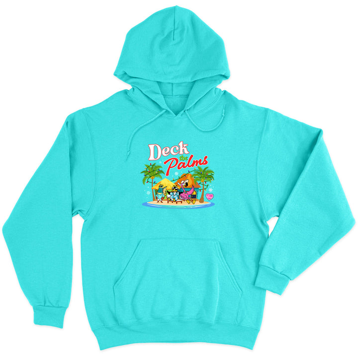 Felicia The Flamingo's Deck the Palms Soft Style Pullover Hoodie Scuba Blue