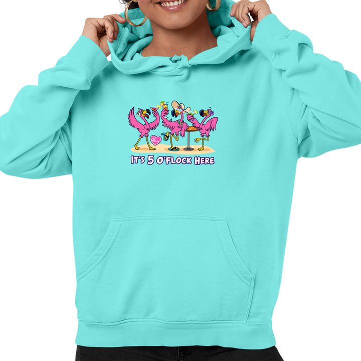 Felicia The Flamingo It's 5 O'Flock Soft Style Pullover Hoodie Cool Mint