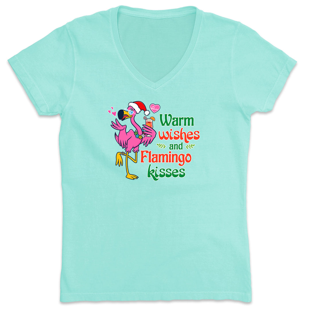 Women's Warm Wishes and Flamingo Kisses V-Neck T-Shirts Chill