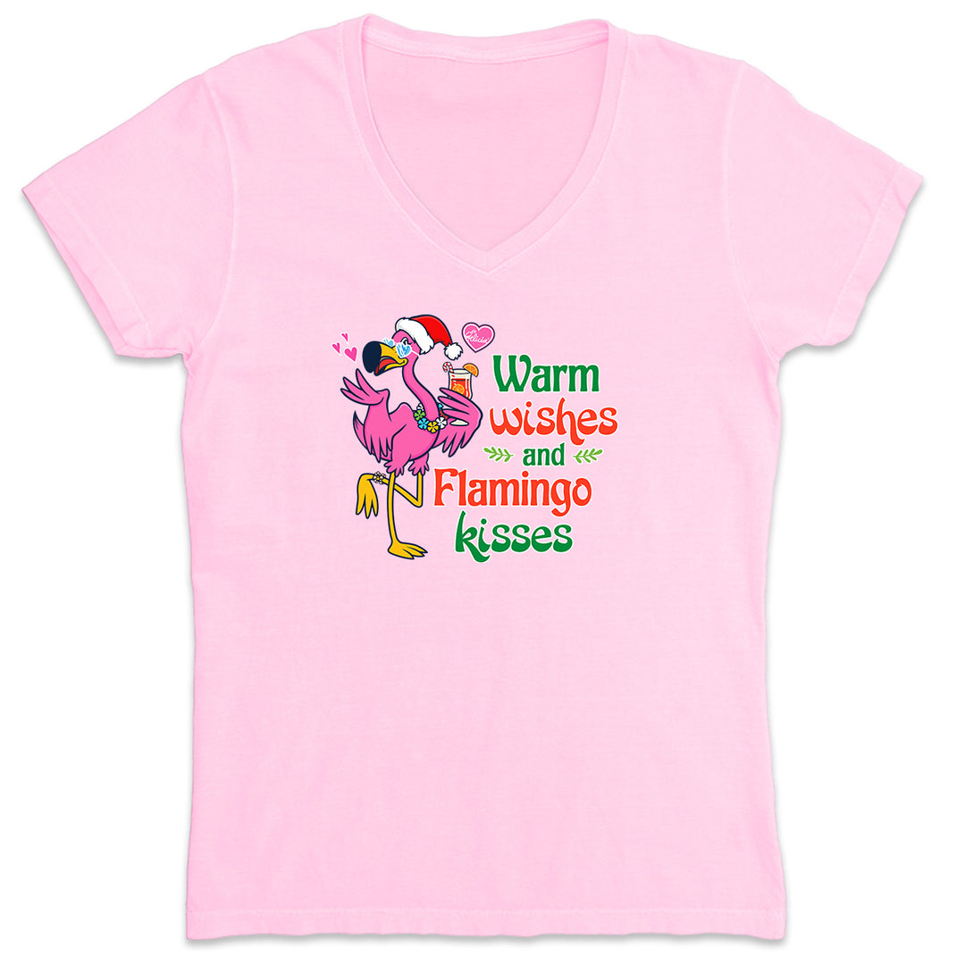 Women's Warm Wishes and Flamingo Kisses V-Neck T-Shirts Light Pink