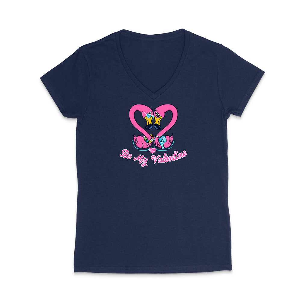 Navy blue t-shirt with a heart design and text on a white background