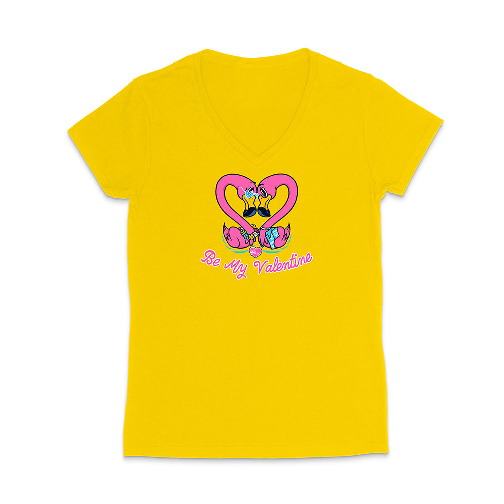 Yellow t-shirt with a heart design and text on a white background