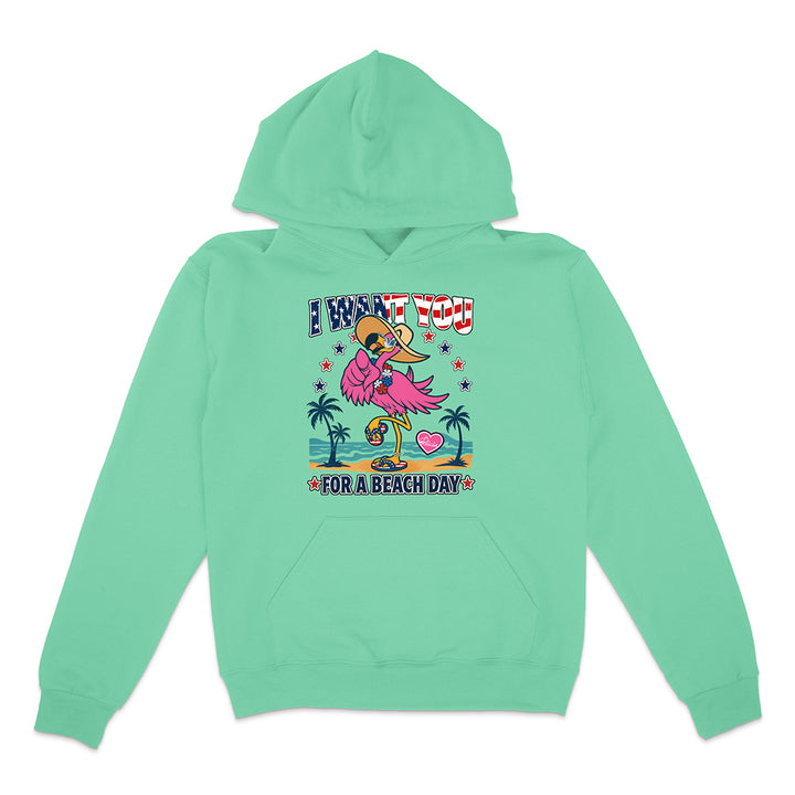 Mint green hoodie with a colorful graphic design on a white background