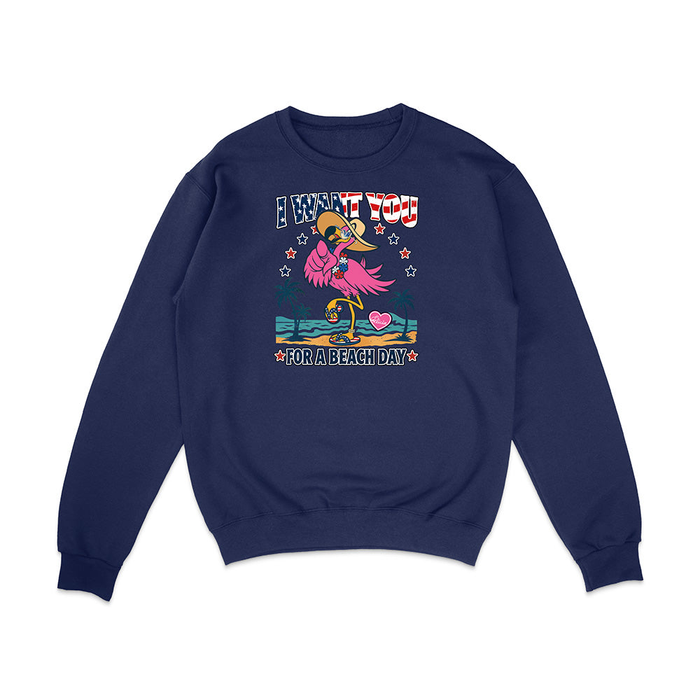 Navy blue sweatshirt with a colorful graphic and text on a white background
