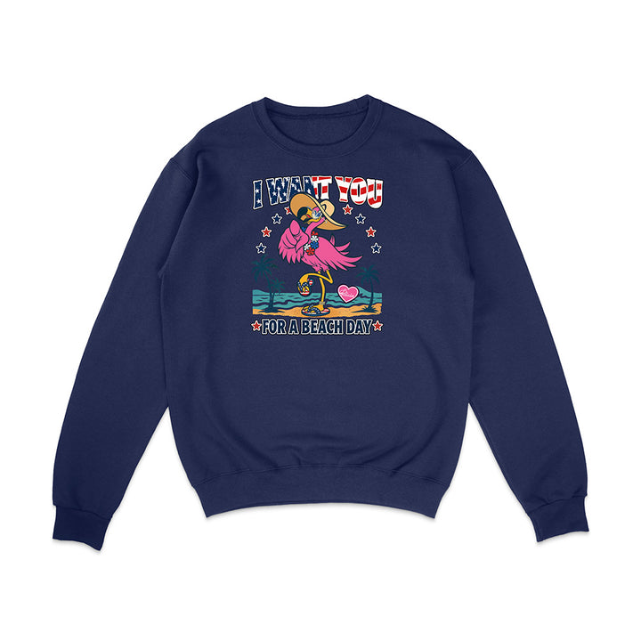Navy blue sweatshirt with a colorful graphic and text on a white background