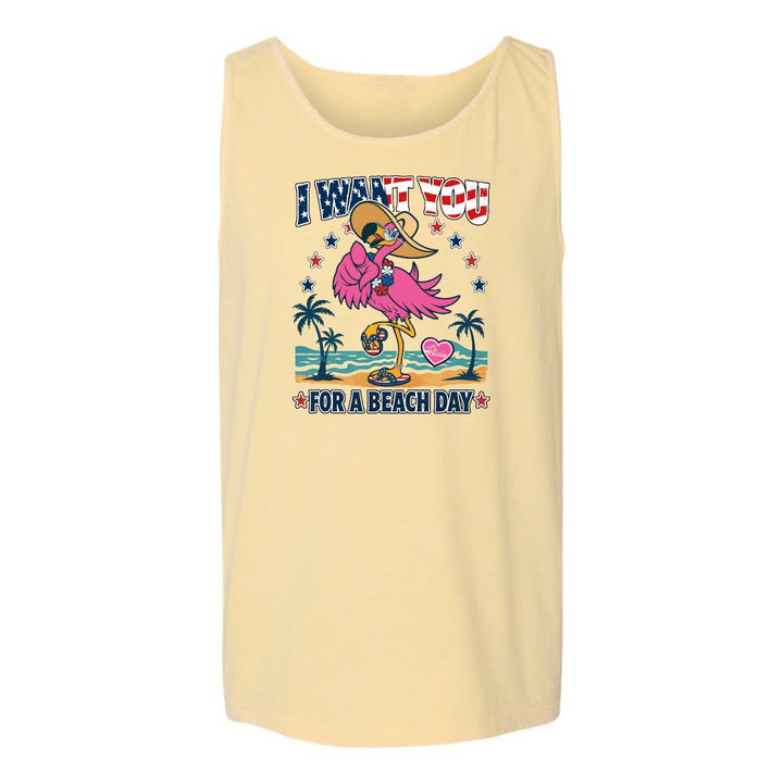 Butter tank top with a flamingo graphic and text on a white background