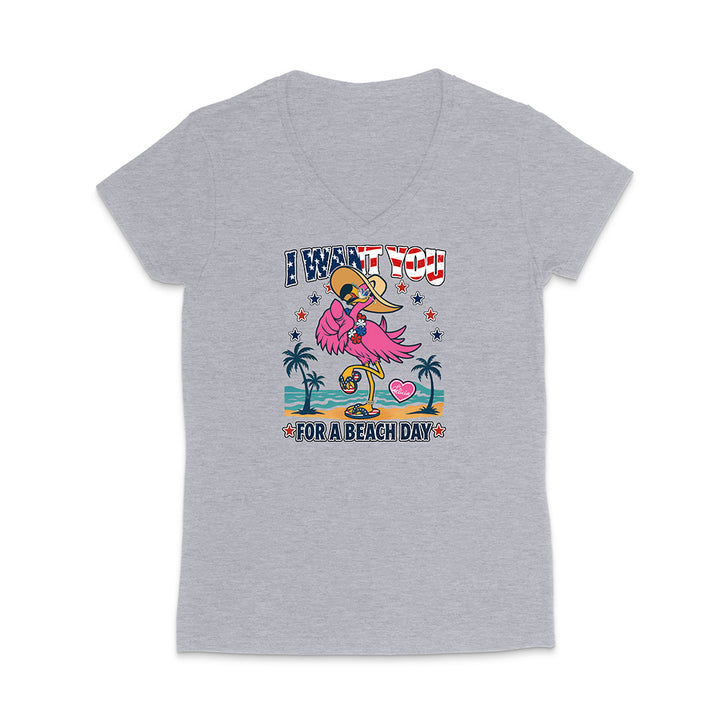 Gray t-shirt with a colorful graphic of a flamingo and text on a white background