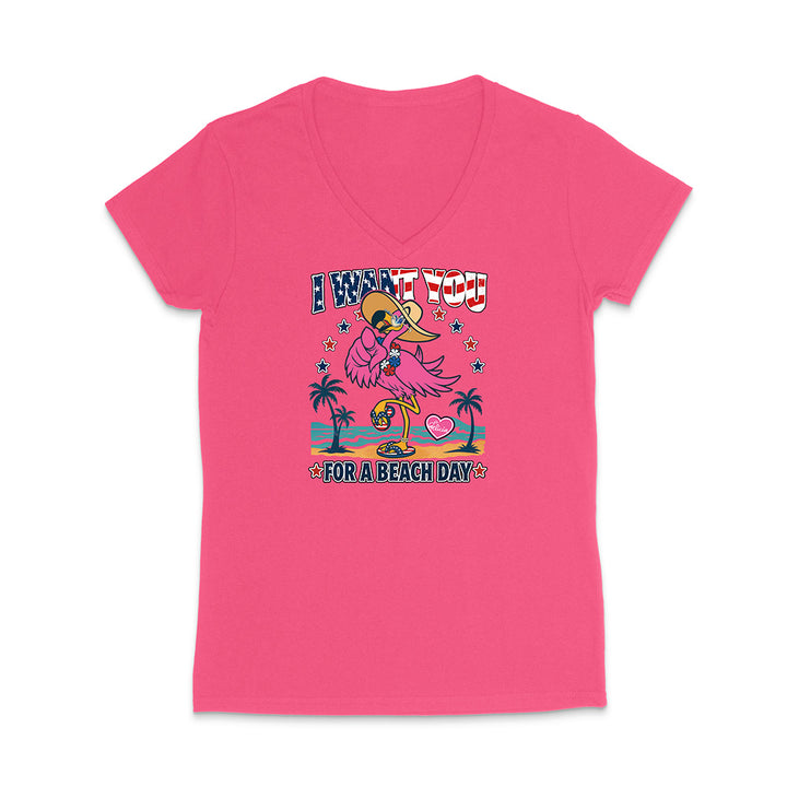 Pink t-shirt with a flamingo graphic and text on a white background