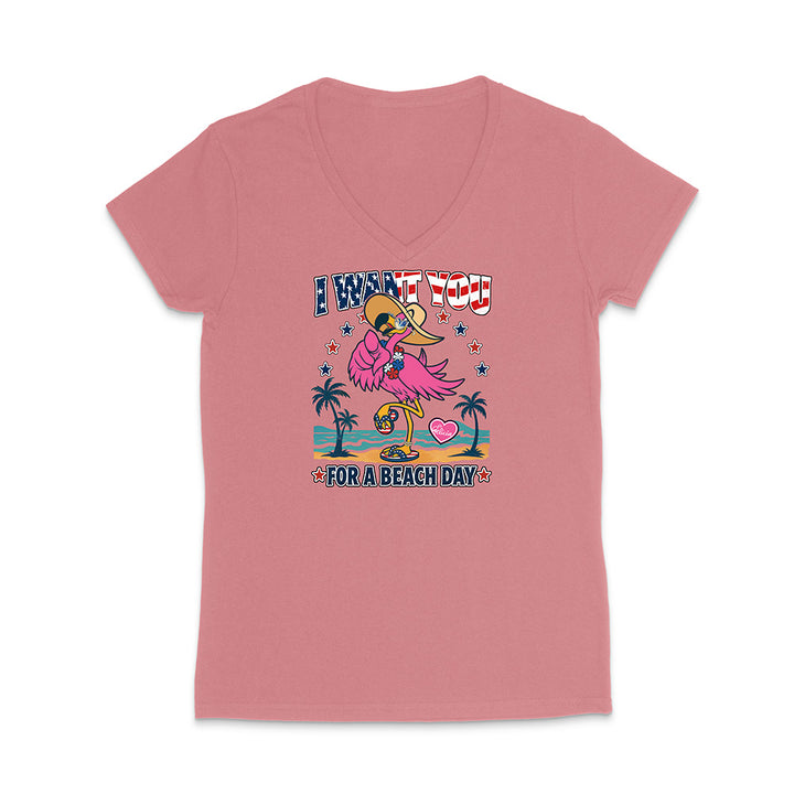 Pink t-shirt with a flamingo graphic and text on a white background