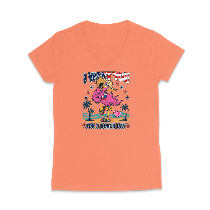 Coral t-shirt with a flamingo graphic and text on a white background