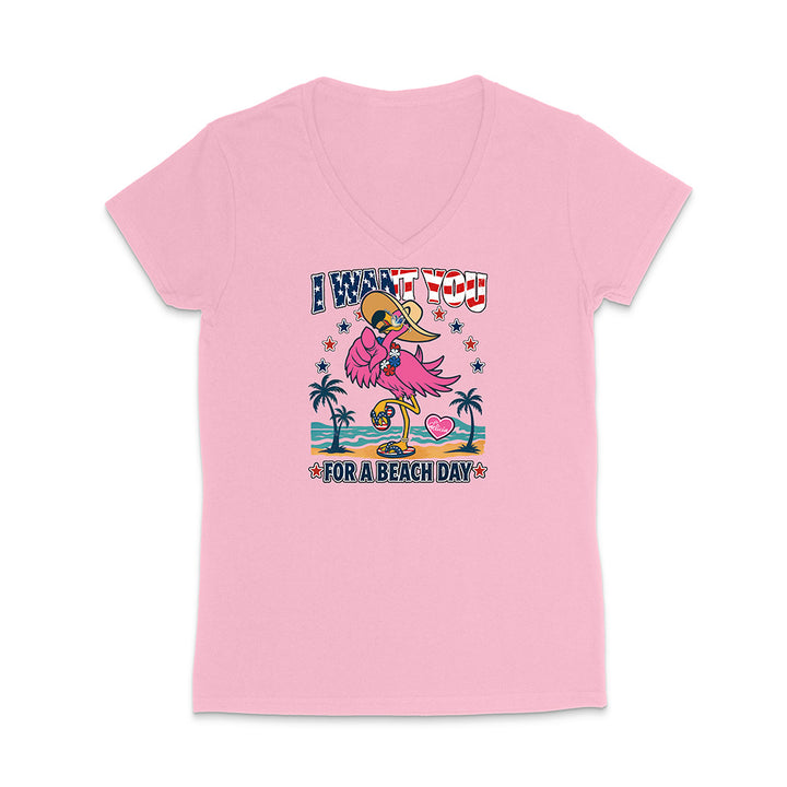Pink t-shirt with a cartoon flamingo design on a white background