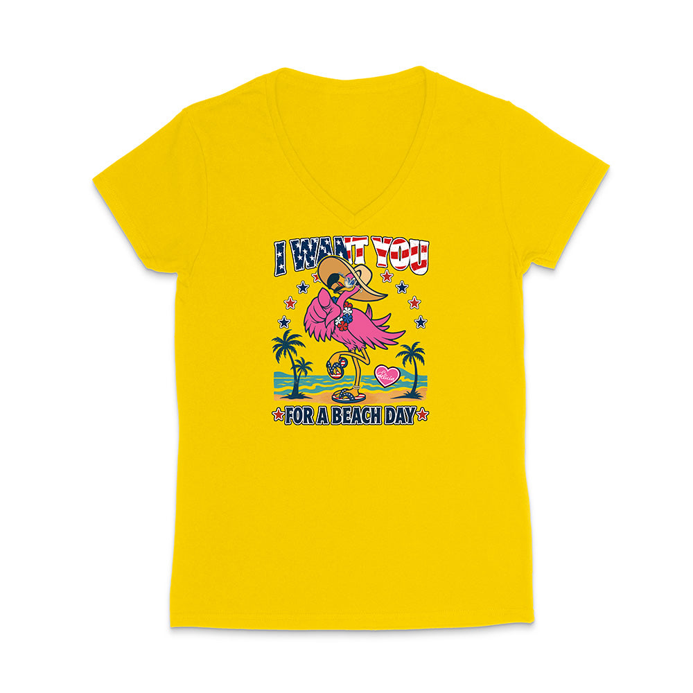 Yellow t-shirt with a colorful graphic design on a white background