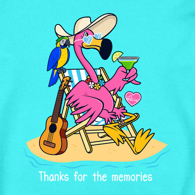 Felicia The Flamingo Memories Donation Sweatshirt Scuba Blue Closeup
