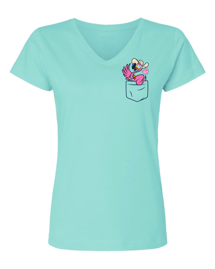 t-shirt with Felicia the flamingo logo