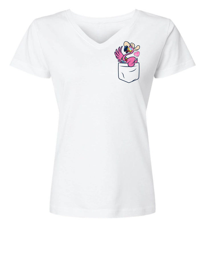 t-shirt with Felicia the flamingo logo