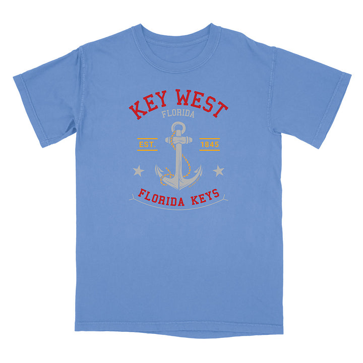 Blue t-shirt with 'Key West, Florida' and anchor design on a white background