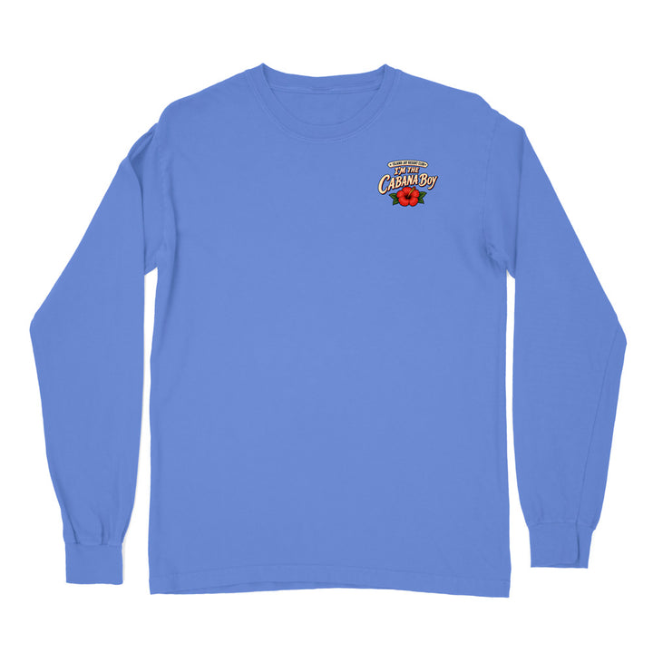 A blue long-sleeve crewneck t-shirt with a small graphic of a sailboat and the text 'SAILOR' on the left chest, displayed on a solid white background.